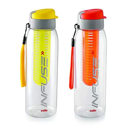 Cello Infuse Plastic Water Bottle Set 800 Ml Set Of 2 Yellow/Orange & Infuse Plastic Water Bottle 800 Ml Black, 2 image