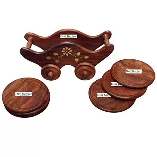 Wooden Coaster Set (Brown), 4 image