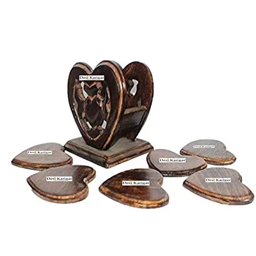 Wooden Heart Shape Wooden Tea Coster Suitable for Wine Glasses Beer Bottles Whiskey Glasses and Any Hot and Cold Drinks, 5 image