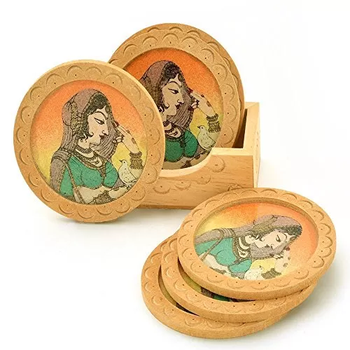 Wooden Key Magazine Holder and Wooden Tea Coaster Set (DL3COMB112), 3 image