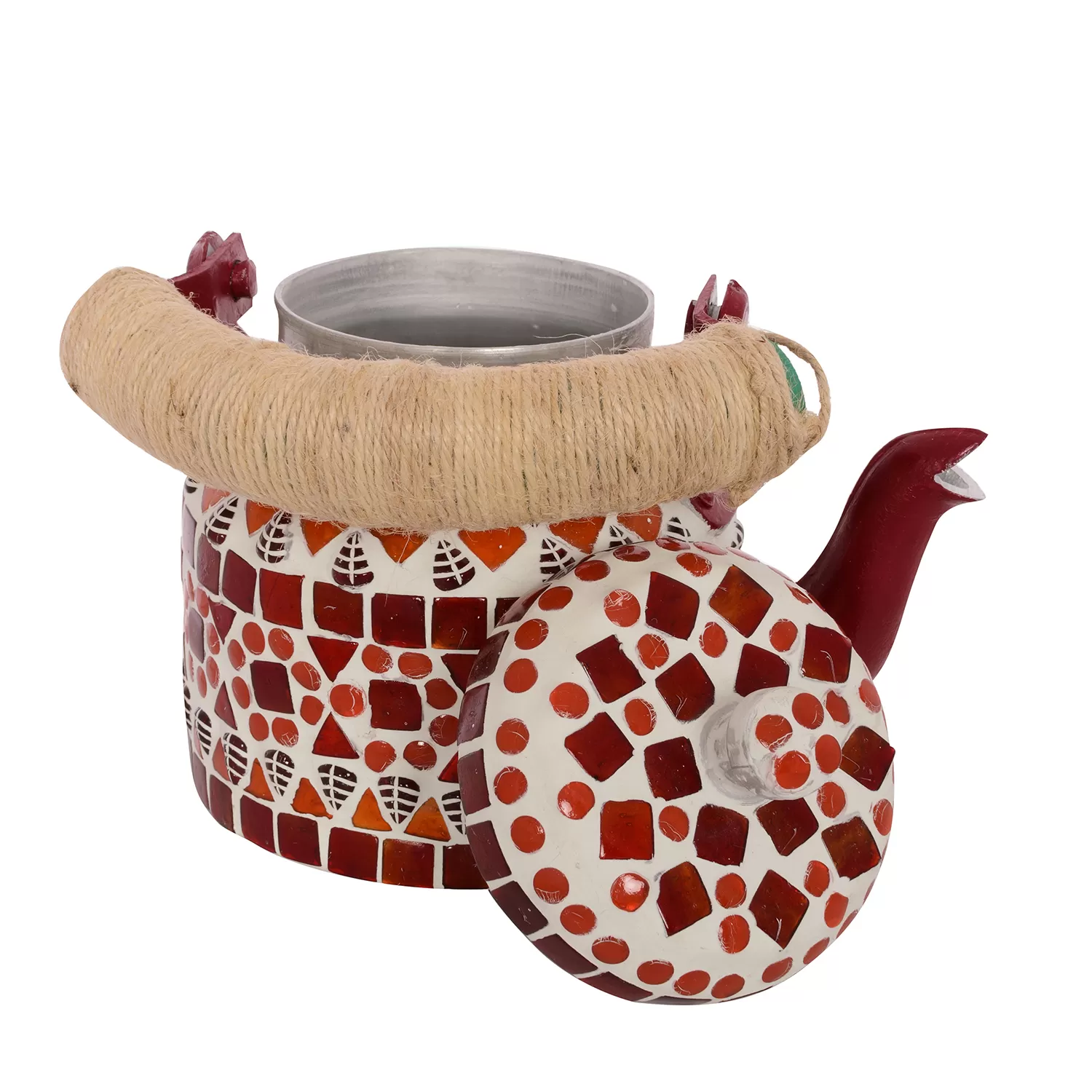 Hand Painted Mosaic Tea Kettle Steel Small: Red, 2 image