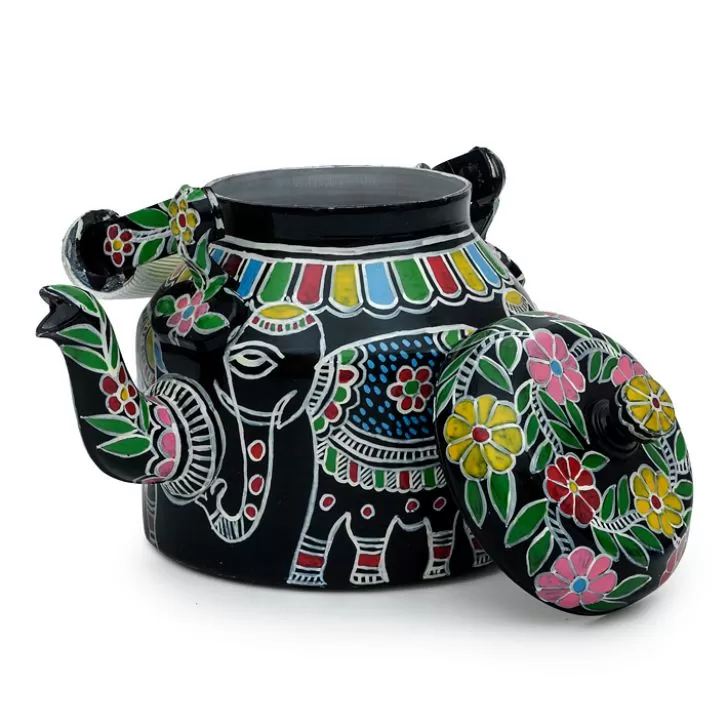Hand Painted Steel Tea Kettle White Elephant, 4 image
