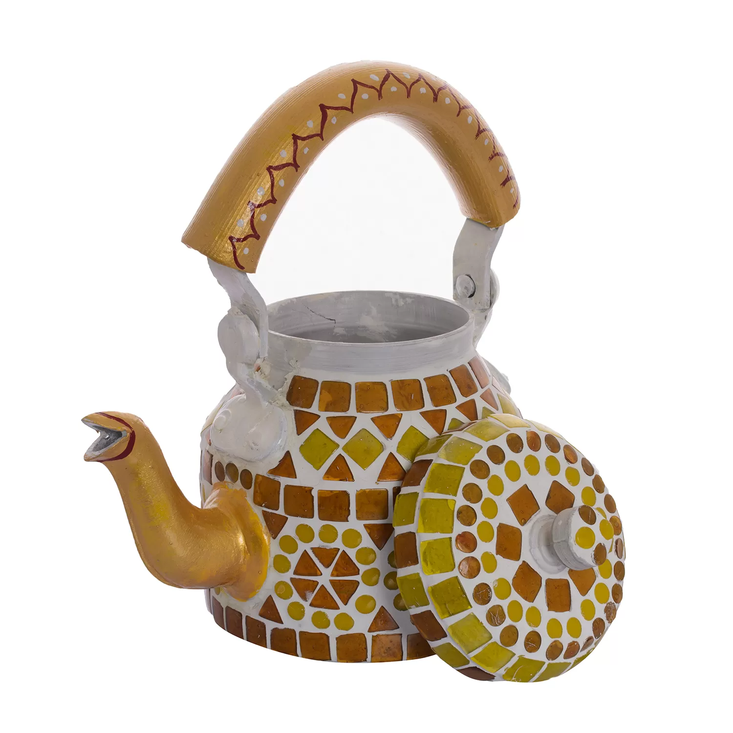 Hand Painted Mosaic Tea Kettle Steel Small: Amber Yellow, 3 image