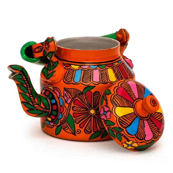 Handpainted Tea Kettle Steel Floral, 4 image