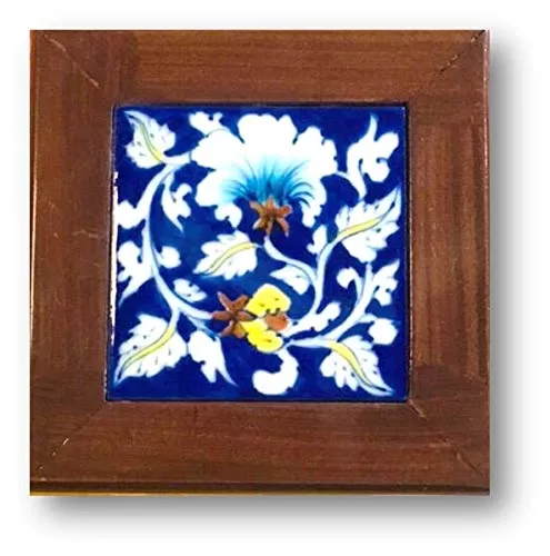 Wooden Handcrafted Fine Tile Inlaid Cover Utility Box | Jewel Organizer | Handmade Tile | Eye Catching Blue Pottery, 2 image