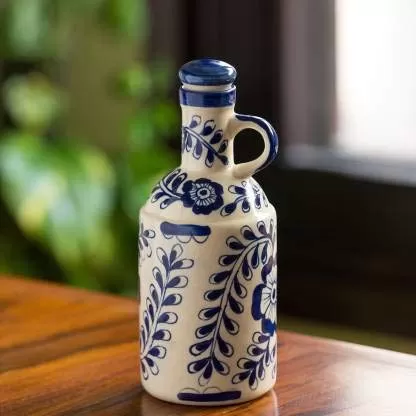 Ceramic Mustered and Blue and Off White Color 1000 ml Oil Dispenser for Kitchen Oil Bottle for Kitchen Storage Cork Bottle (Blue), 2 image