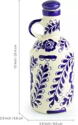 Ceramic Mustered and Blue and Off White Color 1000 ml Oil Dispenser for Kitchen Oil Bottle for Kitchen Storage Cork Bottle (Blue), 5 image