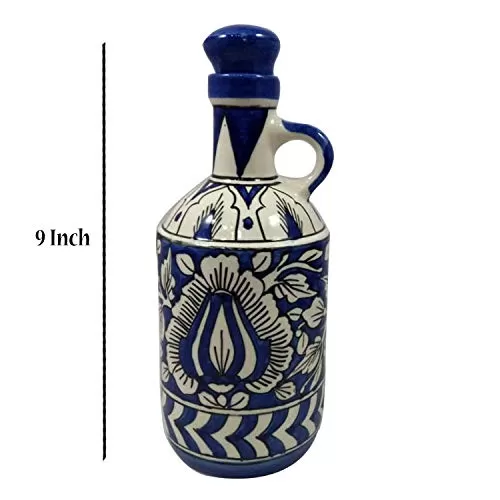 India Meets India 156HOKW00044 Ceramic Cork Bottle 1L Set of 1 Blue, 6 image