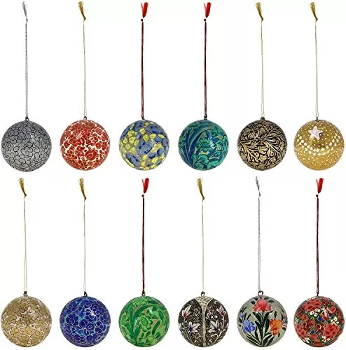 Balls3" SizeChristmas BaublesSet of 12.Kashmiri HangingsChristmas Ball Ornaments Christmas DecorationsTree Ornaments Hooks Included, 2 image