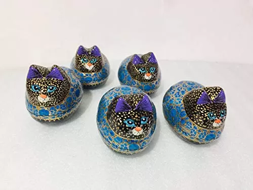 Cat box set of 5 4 inch size handmade cat box hand painted cat box box with lid from India, 3 image