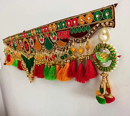 Traditional Multi Zula shubh labh Pearl Beads Handmade Door Hanging/Bandarwal/Toran for Door Traditional Bandarwal for Door 37" inch Length, 3 image