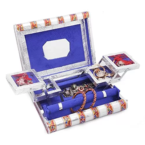 Colorful Metal Meenakari Work Jewelry Box (SilverHCF174), 3 image