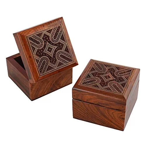 Wooden Jewellery Jewel Boxes Storage Box Organizer Gift Box for Women Necklace Earring Set Bangles Churi Holder Gift for Men Set of 2 (3x3x2.5 inch), 3 image