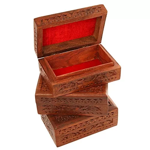 Combo of 3 Wooden Jewellery Jewel Boxes Storage Box Organizer Gift Box for Women Necklace Earring Set Bangles Churi Holder Gift for Men Dimensions: 6 x 4 x 2.5 Inch Weight - 1200 GM, 3 image