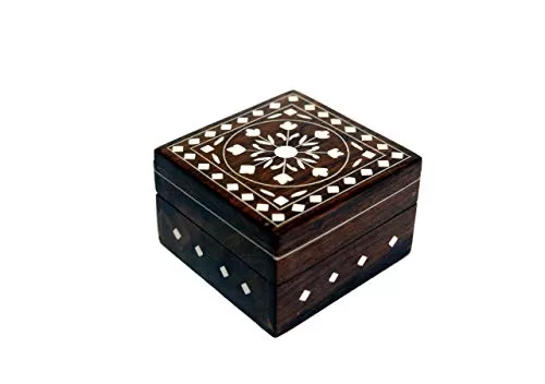 Wooden Jewellery Box for Women Jewel Organizer Handcrafted/Handicraft Gift Items - 4 Inch x 4 inch Small(Brown), 3 image