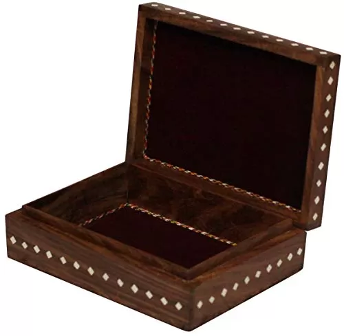 Handicraft Wooden Jewellery Box for Women Wood Jewel Organizer Storage Box Organizer Gift Box for Women Necklace Earring Set Bangles Churi Holder (L-8 x B-6x H-2.5), 4 image