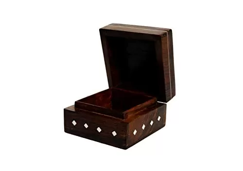 Wooden Jewellery Box for Women Jewel Organizer Handcrafted/Handicraft Gift Items - 4 Inch x 4 inch Small(Brown), 2 image