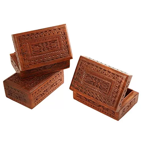 Combo of 3 Wooden Jewellery Jewel Boxes Storage Box Organizer Gift Box for Women Necklace Earring Set Bangles Churi Holder Gift for Men Dimensions: 6 x 4 x 2.5 Inch Weight - 1200 GM, 2 image
