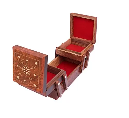 Jewellery Box for Women Wooden Flip Flap Handmade Gift 8 Inches, 4 image