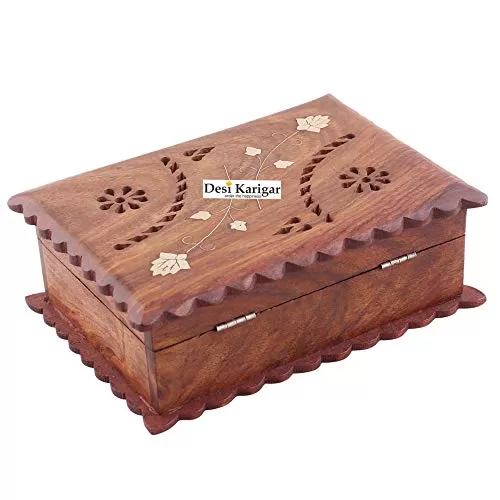 Wooden Antique Jewellery Box with Brass Carving Design, 4 image