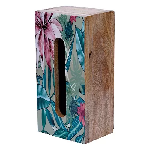 Tissue Paper Box for Cars/Dining Table | Napkin Stand Wooden for Home | Fancy Designer Hand Tissue Holder Accessories | Floral Print Enamel in Mango Wood, 3 image