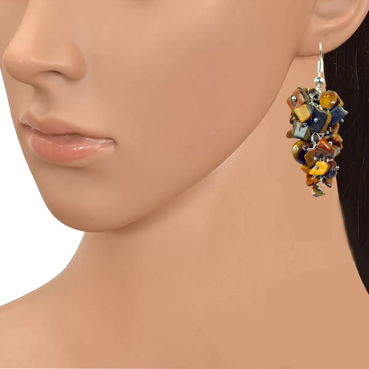 Tiger-Eye Earrings Natural Chip Beads Earrings for Women, Girls Golden & Brown, 2 image