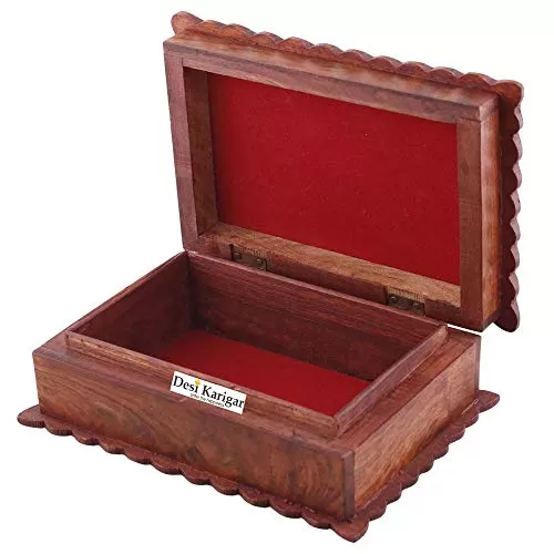 Wooden Antique Jewellery Box with Brass Carving Design, 3 image