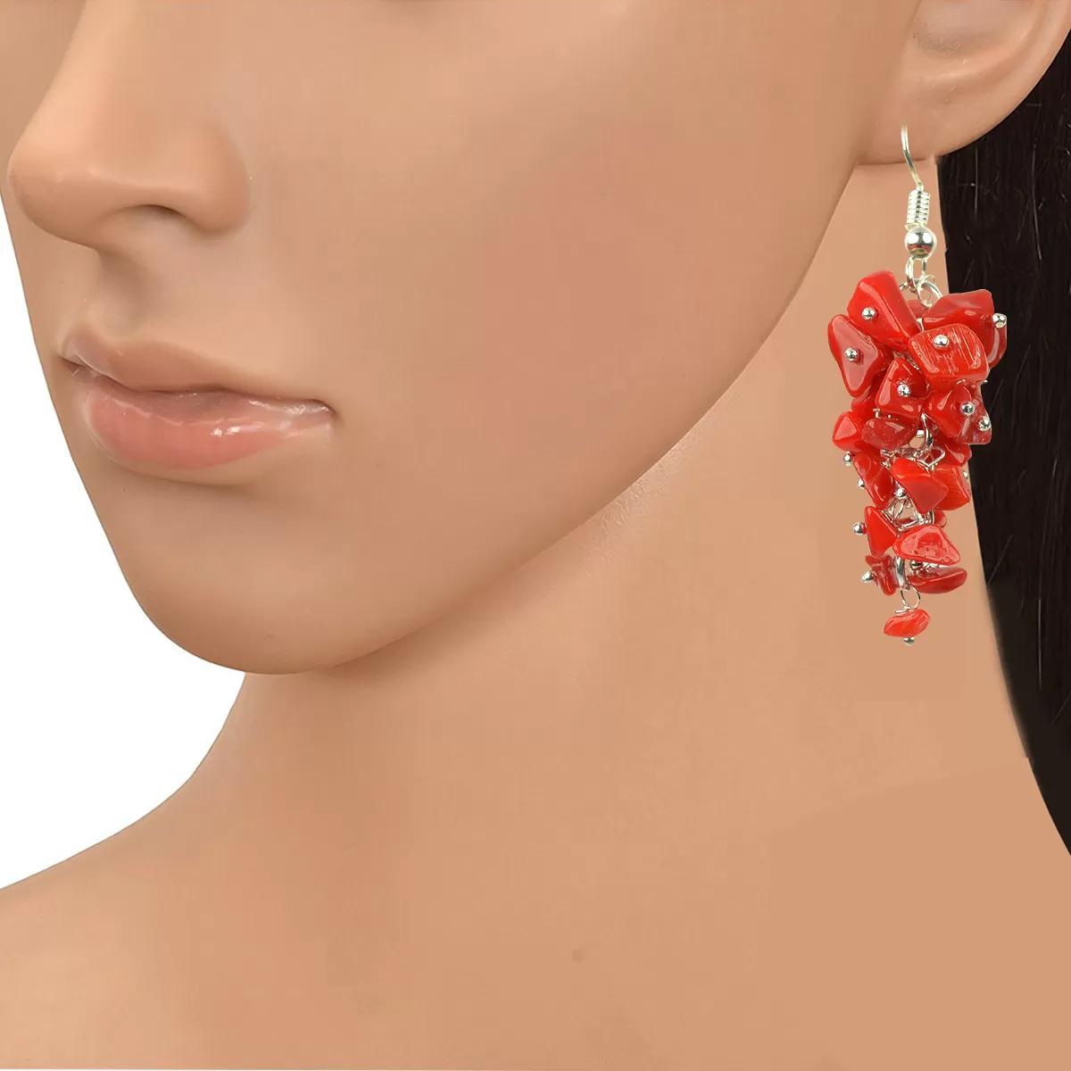Red Stone Earrings Natural Chip Beads Earrings for Women, Girls Red, 2 image