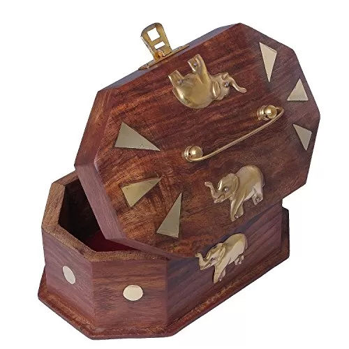 Wooden Jewellery Box with Embossed Brass Elephant, 3 image