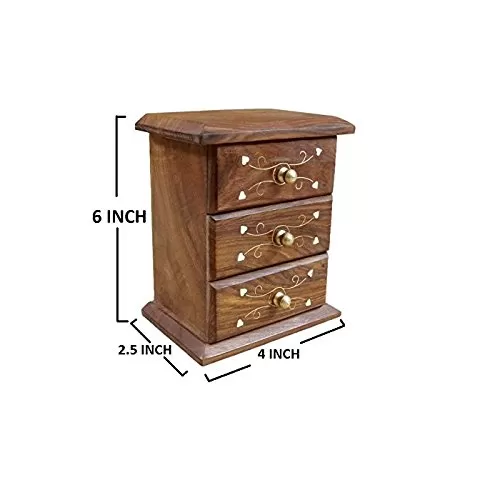 Wooden Mini Cabinet 3 Drawer Jewellery Box Decorative Handicraft Gift Item (4x2.5x6 Inches), 4 image