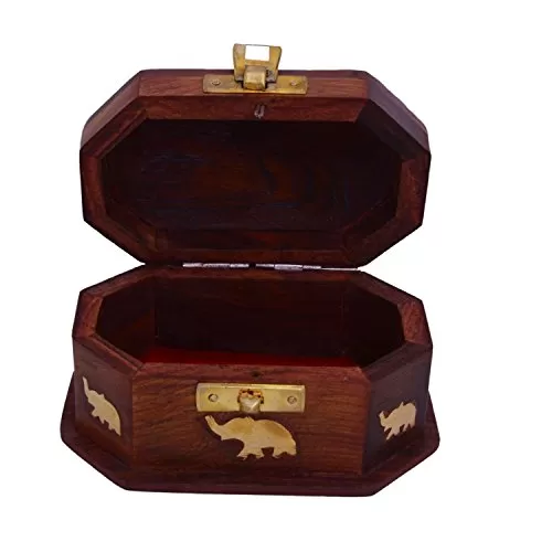 Wooden Mini Jewellery Box with Embossed Elephant with Golden Touch, 2 image
