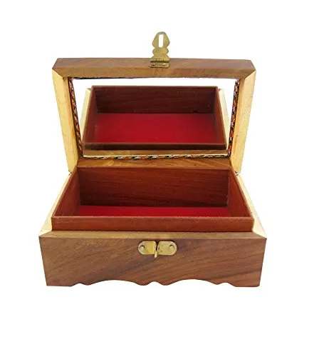 Wooden Jewellery Box Handicrafted Flower Carving Gift 6 Inches, 2 image