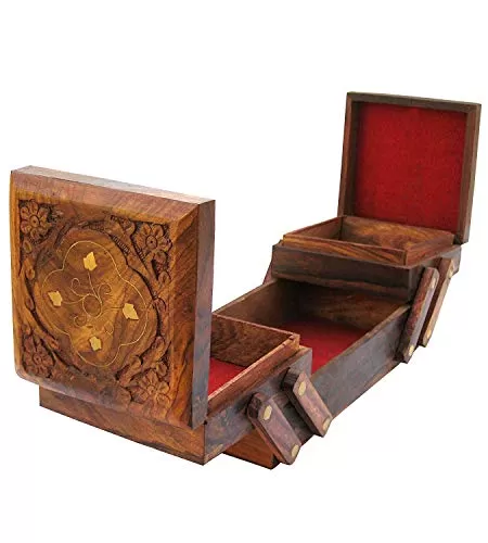 Handicrafts Wooden Jewellery Box | Wooden Flip Flop Jewel Storage Box for Women| Girls| Gifts, 2 image