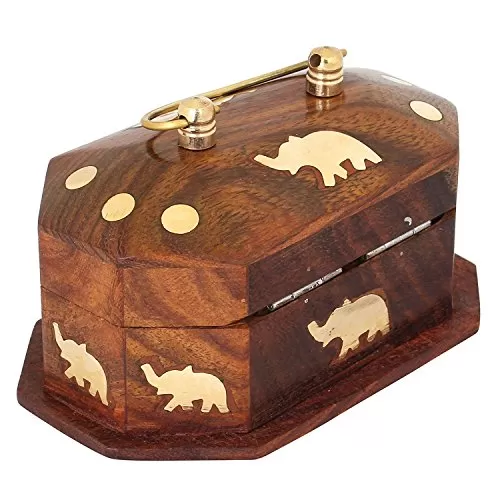 Wooden Mini Jewellery Box with Embossed Elephant with Golden Touch, 3 image