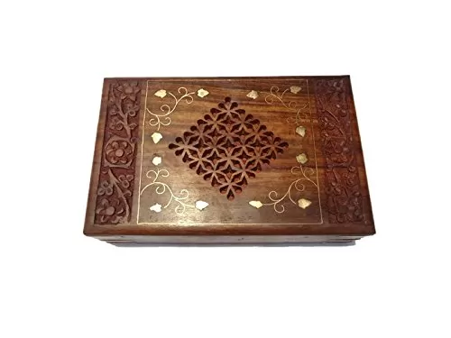 Set of Three Carved Brass and Jali Work Jewellery Boxes, 3 image