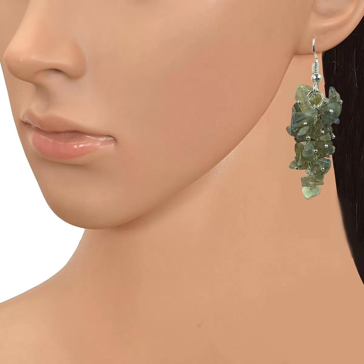 Labradorite Earrings Natural Chip Beads Earrings for Women, Girls (Green), 2 image