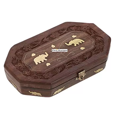 Wooden Antique Brown Jewellery Box with Brass Work Set of 3, 5 image