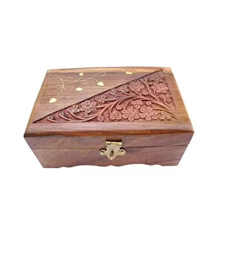 Wooden Jewellery Box Handicrafted Flower Carving Gift 6 Inches, 3 image