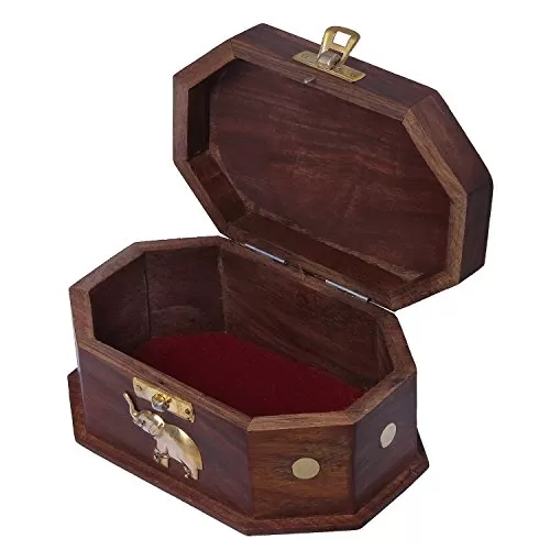 Wooden Jewellery Box with Embossed Brass Elephant, 2 image