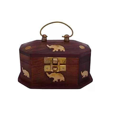 Wooden Mini Jewellery Box with Embossed Elephant with Golden Touch, 4 image