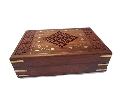 Set of Three Carved Brass and Jali Work Jewellery Boxes, 4 image