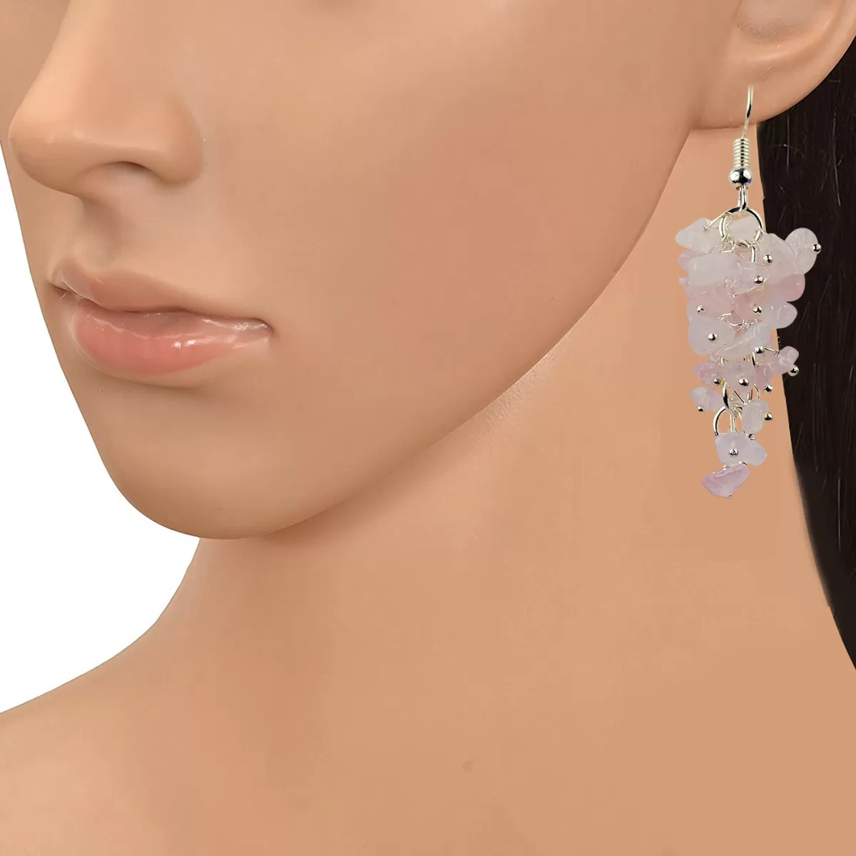 Rose Quartz Earrings Natural Chip Beads Earrings for Women, Girls Pink, 2 image