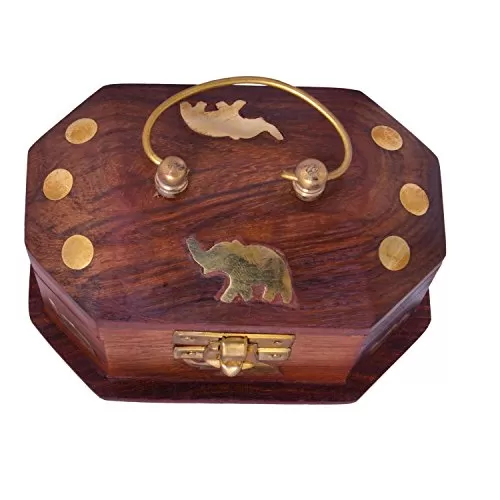 Wooden Mini Jewellery Box with Embossed Elephant with Golden Touch, 5 image
