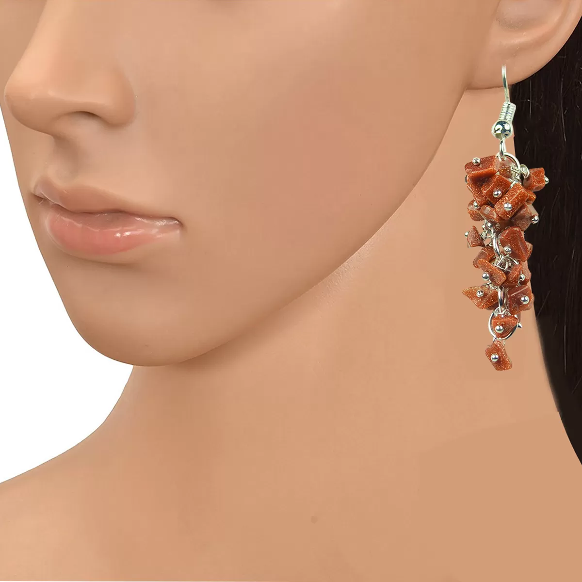 Goldstone Brown Earrings Natural Chip Beads Earrings for Women, Girls (Brown), 2 image