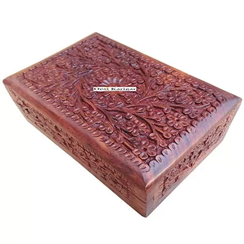 Wooden Jewellery Box Fine Kashmiri Carving Decorative Handicraft Gift Item, 3 image