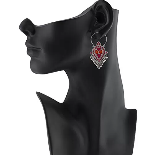 Designer Maroon Stylish Silver Oxidised Earrings for Women, 2 image