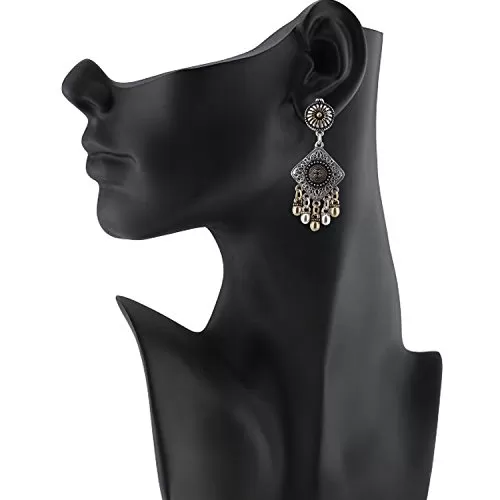 Designer German Silver Afghani Dual Tone Silver Oxidised Earrings for Women, 2 image