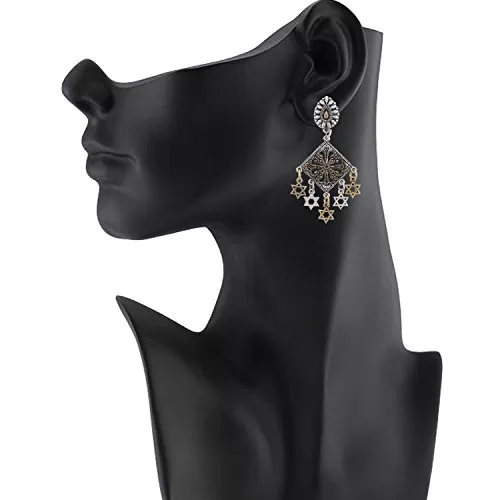 Designer German Silver Afghani Golden and SIlver Dangler Earrings for Girls and Women, 2 image