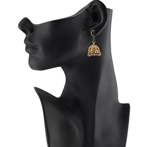 Handmade Gold Plated Oxidised Jhumki Earrings For Women, 2 image