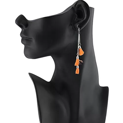 Fashion Lightweight Hook Dangler Hanging Earrings with Orange Tassels Beads, 2 image